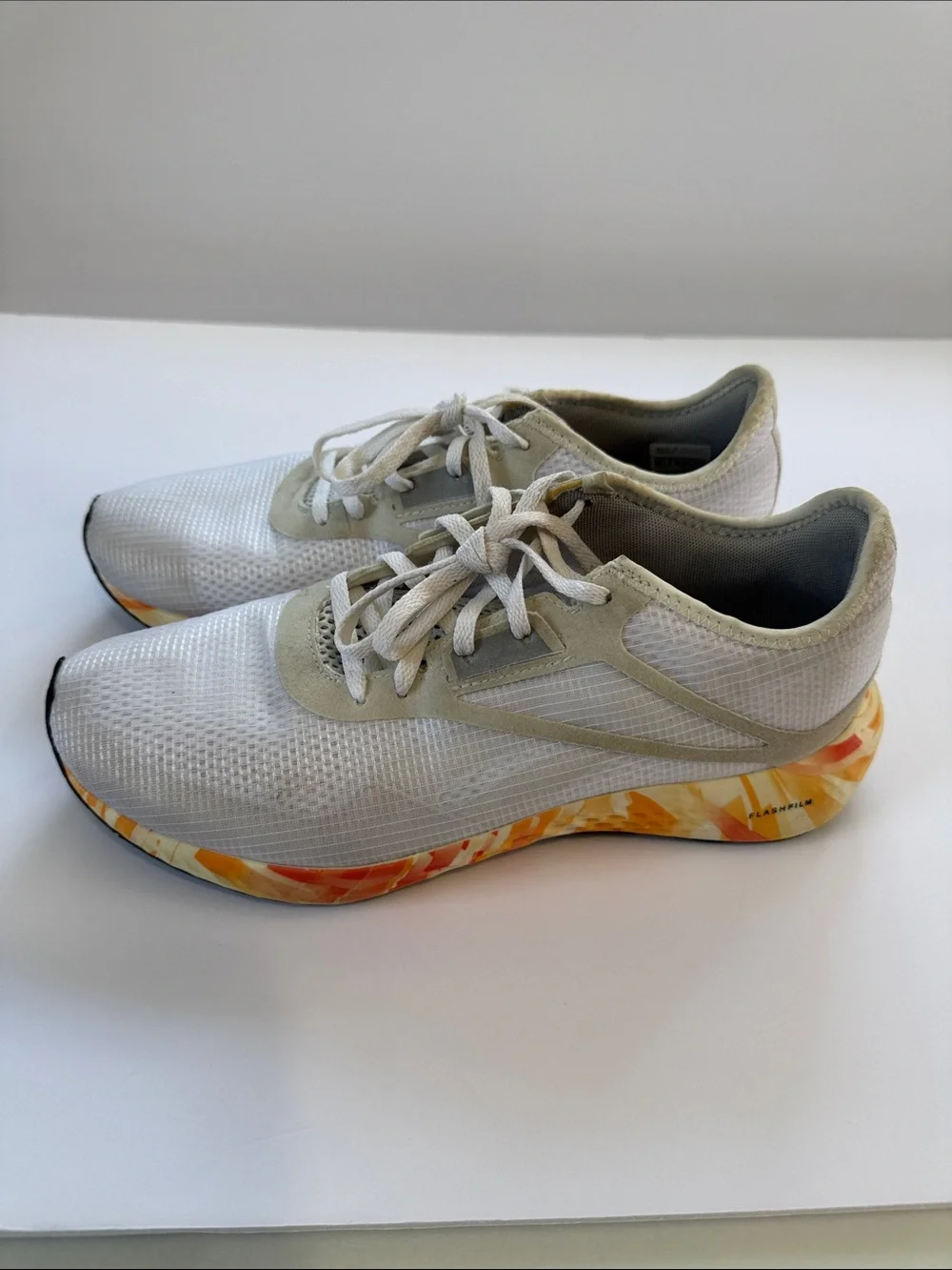 Reebok White Running Sneakers with Orange Yellow Marble Midsole